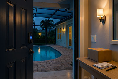 Front entry with lights and secure package pickup